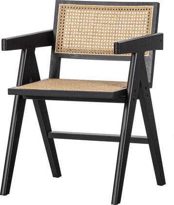 WOOOD Gunn Eetkamerstoel - Rattan - Zwart - 80x54x54, Verzenden, Nieuw