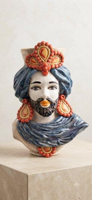 Figuur - Busto testa di moro ceramica - Delfts blauw
