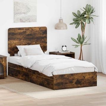 vidaXL Opslag bed met lade Gerookt eiken 90 x 190 cm Bewerkt, Huis en Inrichting, Slaapkamer | Bedden, Verzenden, Nieuw, Bruin