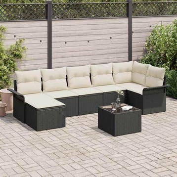 vidaXL Tuin Sofa Set 8 st Zwart poly rattan, Verzenden, Nieuw, Rotan, 8 zitplaatsen
