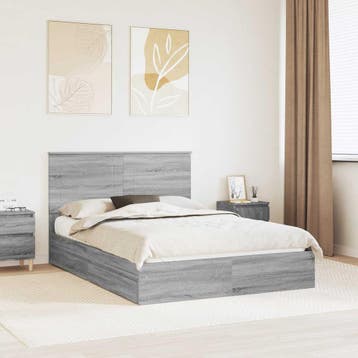 vidaXL Opslag bed met lade Grijs Sonoma 160 x 200 cm Bewerkt, Huis en Inrichting, Verzenden, Nieuw, Grijs, Hout