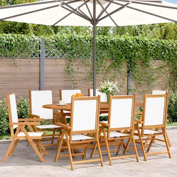 vidaXL Verstelbare klapstoelen, 8 stuks, crèmekleurige stof, Verzenden, Nieuw, Hout