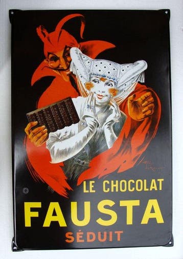 Le Chocolat Fausta verleidt het emaillebord met een prachtig, Antiek en Kunst