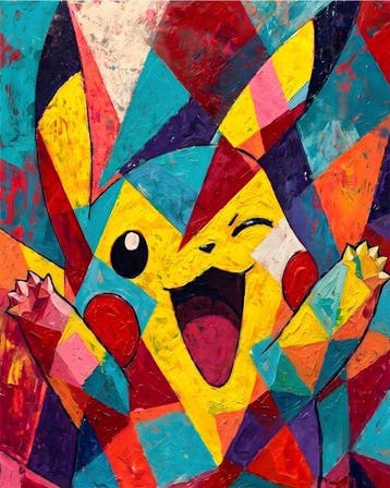 AT9 - Geometrical Pikachu - Canvas 50x40cm - 1/10, Nieuw