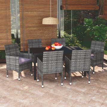 vidaXL 7-delige Tuinset met kussens poly rattan grijs, Verzenden, Nieuw, 6 zitplaatsen, Tuinset