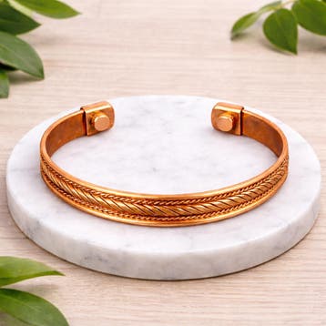 Koperen klemarmband met gevlochten motief, Sieraden, Tassen en Uiterlijk, Armbanden, Ophalen of Verzenden, Nieuw