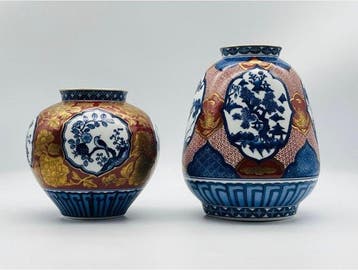 Gold Imari - Vaas (2) - Porselein - Handgeschilderd