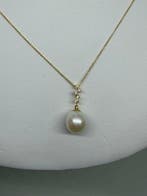 Halsketting - 18 karaat Geel goud Parel - Diamant, Nieuw