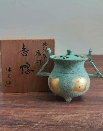 Japanese Bronze Censer, Tripod Ding Style with Gilding,