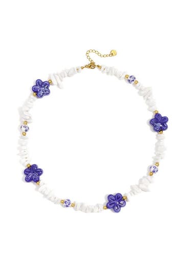 Goudlief Ketting met stenen kralen, witte kralen met blau..., Verzenden, Nieuw, Wit, Overige materialen