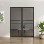 Dubbele stalen taatsdeur 6 Vlaks  Rook glas Luxe design*, Minder dan 80 cm, Overige typen, Nieuw, Metaal