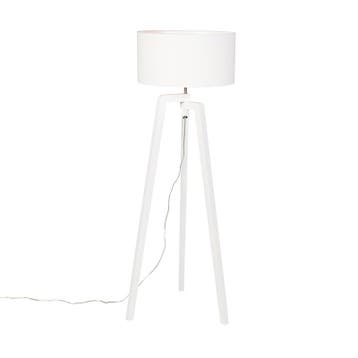 Vloerlamp tripod wit hout met witte kap 50 cm - Puros, Verzenden, Nieuw, Hout, Modern