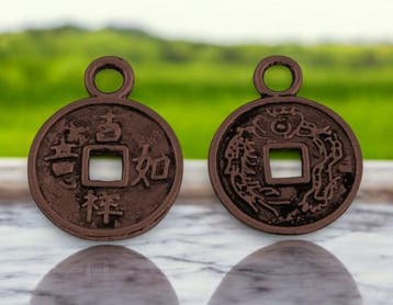 10 x Metalen bedel van een Chinese geluksmunt, rood koper..., Ophalen of Verzenden, Nieuw, Kraal