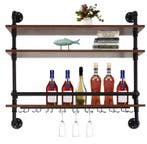 Industriële Wand Wijnrek – 3-Lagen Hout en Metaal, 92 cm, Verzenden, Nieuw
