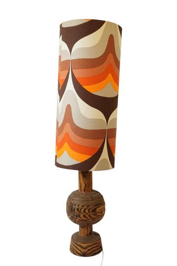 Grote vintage vloerlamp met brutalist houten voet en psyched, Huis en Inrichting, Ophalen of Verzenden, Nieuw