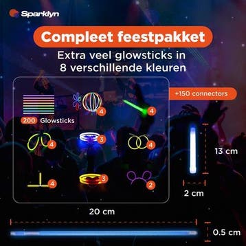 2dekans | Sparklyn XXL Glow in the Dark Stick Set - 380st, Ophalen of Verzenden, Zo goed als nieuw