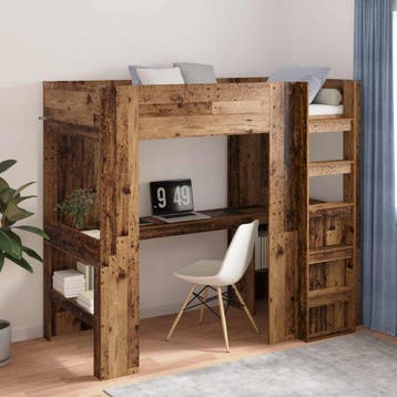 vidaXL Loft Bedframe met Bureau Oudhout 80 x 200 cm Bewerkt, Verzenden, Nieuw, Bruin, Hout