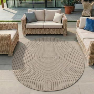 Rond Japandi Vloerkleed | Nova | Bogen | Beige | 80x80 cm, Verzenden, Nieuw