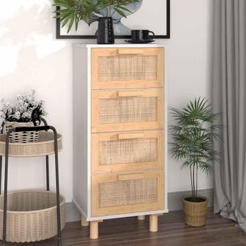 vidaXL Dressoir 40x30x90 cm massief grenenhout en rattan wit, Minder dan 50 cm, Verzenden, Nieuw, Grenenhout