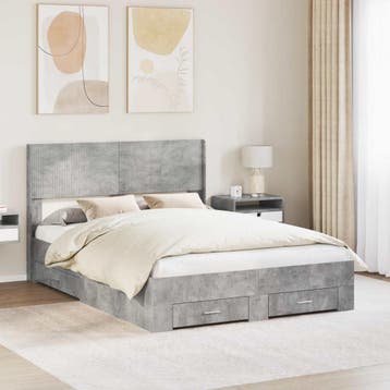 vidaXL Bedframe met opbergruimte en hoofdbord Betongrijs 120, Verzenden, Nieuw, Twijfelaar, Grijs
