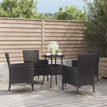 vidaXL 5-delige Bistroset met kussens poly rattan zwart, Tuin en Terras, Verzenden, Nieuw, 4 zitplaatsen