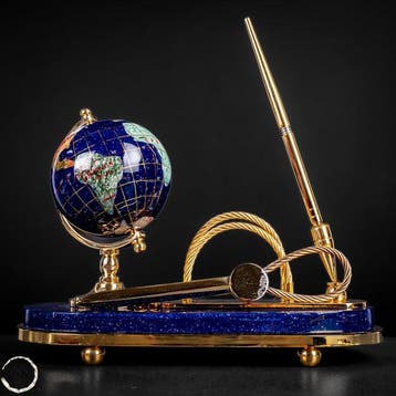 Lapis-Lazuli-Globus – Exclusieve bureauset met gouden