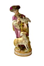 Meissen - Beeldje - Schäfer mit Brieftaube - Porselein, Antiek en Kunst