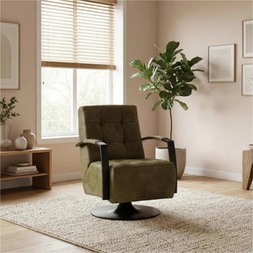 Leren draaifauteuil Mind - Kenia Olive (olijf) -, Nieuw, Ophalen of Verzenden, 50 tot 75 cm, Industrieel, Modern