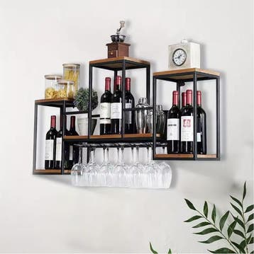 Wandwijnrek Hout en Metaal – Industrieel Wijnrek 106×41 cm, Huis en Inrichting, Woonaccessoires | Wijnrekken, Verzenden, Nieuw