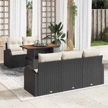 vidaXL Tuin Sofa Set 6 st Zwart en crème, Verzenden, Nieuw, Rotan, 6 zitplaatsen