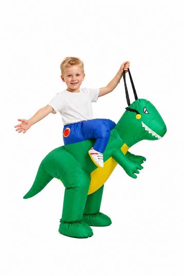KIMU® Opblaas Kostuum Kinderen Rijdend Op Groene Draak 122 1, Ophalen of Verzenden, Nieuw