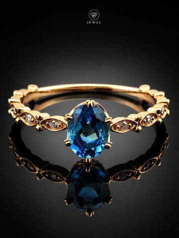 Blauwe Topaas Ring - Verguld 925 Sterling Zilver -, Antiek en Kunst