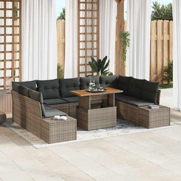 vidaXL Tuinbankenset 10 st Grijs en Bruin, Verzenden, Nieuw, Rotan, Meer dan 8 zitplaatsen