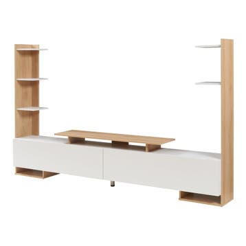 Tv-meubel Rauki met zijrekken wit en eikenkleurig 233x31x140, Verzenden, Nieuw