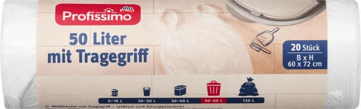 Profissimo Vuilniszakken 50L met draaggreep, 20st, Huis en Inrichting, Schoonmaakartikelen, Verzenden