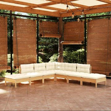 vidaXL 7-delige Loungeset met crèmekleurige kussens, Verzenden, Nieuw, 7 zitplaatsen, Loungeset