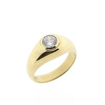 Gouden gebolde ring met zirconia, Sieraden, Tassen en Uiterlijk, Ringen, Gebruikt, Ophalen of Verzenden, Kleiner dan 17, Dame of Heer