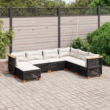 vidaXL 7-delige Loungeset met kussens poly rattan zwart, Verzenden, Nieuw, Loungeset