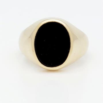 Ring - 18 karaat Geel goud Onyx, Sieraden, Tassen en Uiterlijk, Ringen, Nieuw