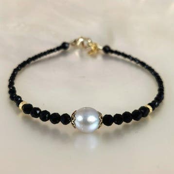 Zonder minimumprijs - Armband Zilver Parel - Spinel -, Nieuw