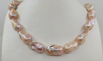 Zonder minimumprijs - Halsketting 13x14 mm roze Barok Edison, Nieuw