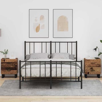 vidaXL Nachtkastje 2 st Oud Hout en Zwart 40 x 35 x 47,5 cm, Minder dan 45 cm, Verzenden, Nieuw, Minder dan 55 cm