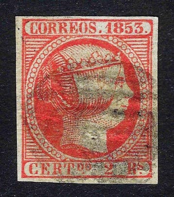 Spanje 1853 - Isabel II 2e Vermiljoen - met, Postzegels en Munten, Gestempeld