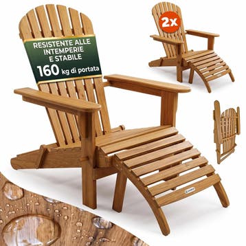 Ligstoel Adirondack Set van 2 Acaciahout + Voetsteunen, Verzenden, Nieuw