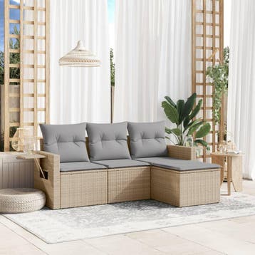 vidaXL 4-delige Loungeset met kussens poly rattan beige, Verzenden, Nieuw, Loungeset
