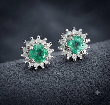 Zonder minimumprijs - Oorbellen Zilver - 0.33ct. tw. Smaragd, Nieuw