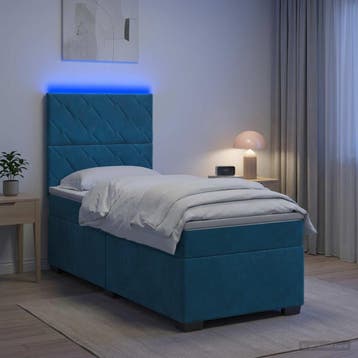 vidaXL Boxspringbed met matras Blauw 80 x 200 cm Fluweel, Eenpersoons, Nieuw, Stof, Verzenden