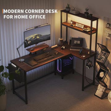 L-vormig Gaming Bureau met LED Verlichting, Stopcontacten en, Verzenden, Nieuw