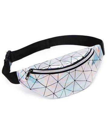 KIMU® Heuptas Zilver Holografisch Lijnen Fanny Packtasje Heu, Ophalen of Verzenden, Nieuw, Overige kleuren, Overige typen