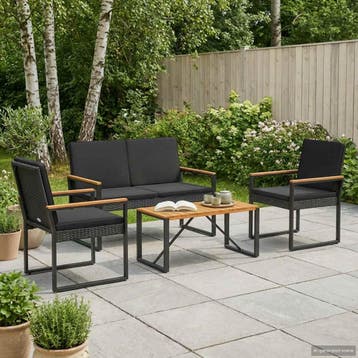 vidaXL Buitenmeubelset 4 st Zwart poly rattan, Verzenden, Nieuw, Rotan, 4 zitplaatsen